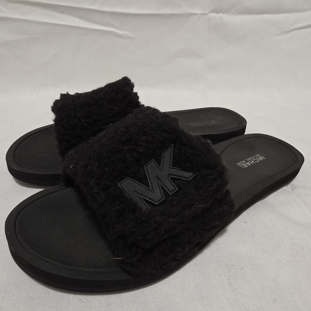 Michael Kors Black Fuzzy Slides